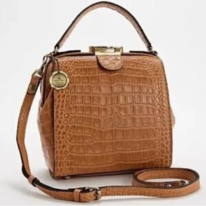 Patricia Nash Leather Croc Embossed Nela Frame Tote Biscuit